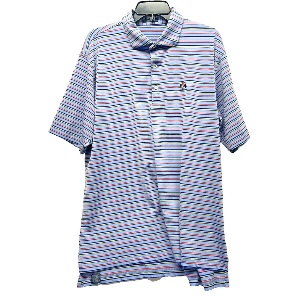 Turtleson Men's XL Blue Striped Polyester Blend Polo Shirt (H2)